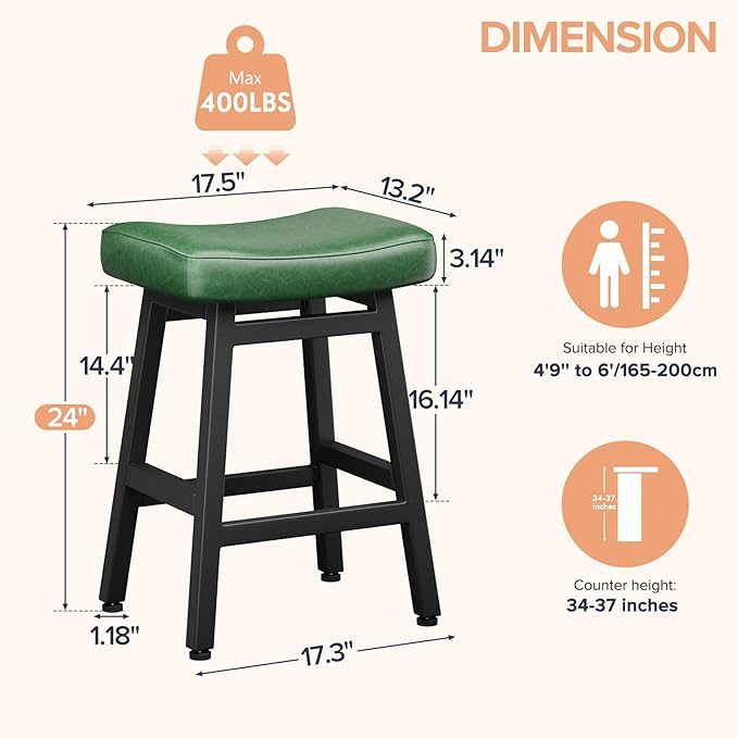 Counter Height Bar Stools Set of 3, 24 Inch Barstools - Image 2