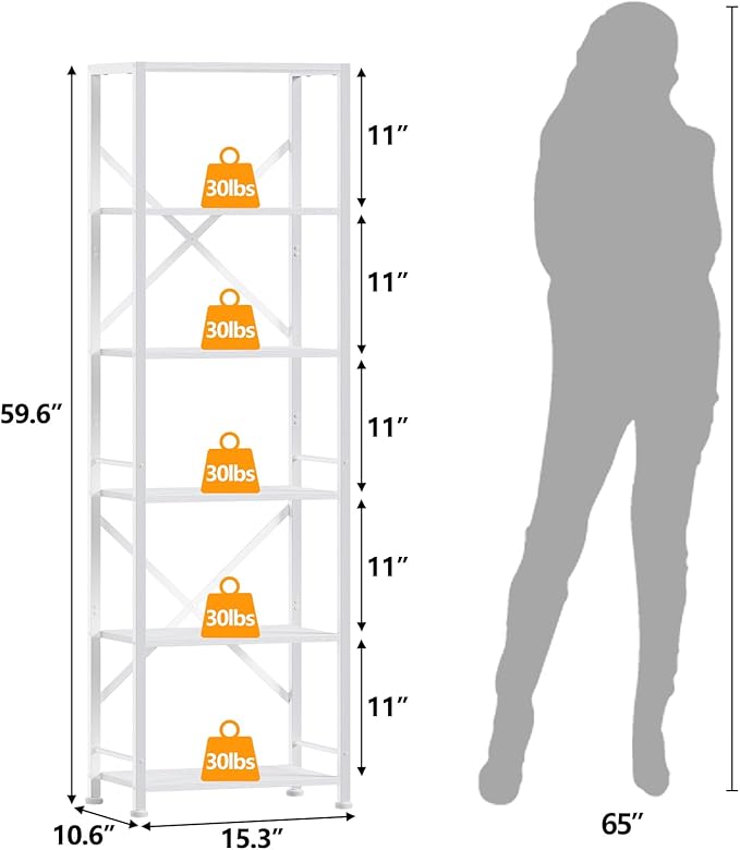 Furologee White Tall Bookshelf, Narrow Bookcase - Image 3
