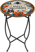 Round Side Table, Indoor Outdoor Small Side Table, Weather Resistant Metal Table by Aonagi