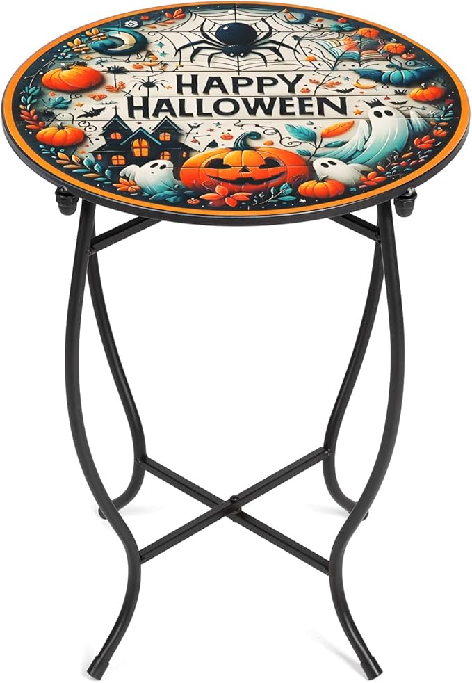 Round Side Table, Indoor Outdoor Small Side Table, Weather Resistant Metal Table by Aonagi