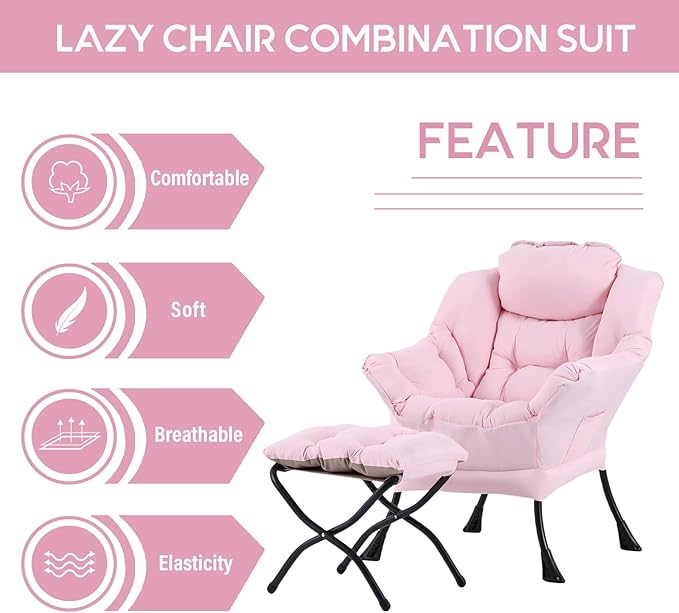 LITA Lazy Chair with Ottoman, Modern Accent Leisure Upholstered Sofa, - Image 5