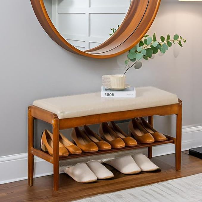 latifolia Small Shoe Bench, Solid Wood Bench - Image 5