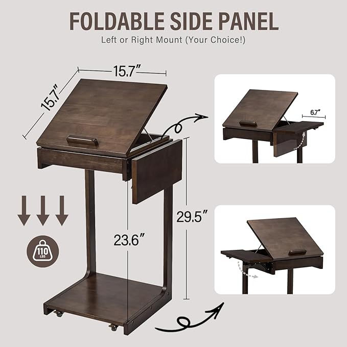 CozyDH Rolling Side Table with Wheels, Adjustable C Shaped End Table - Image 2