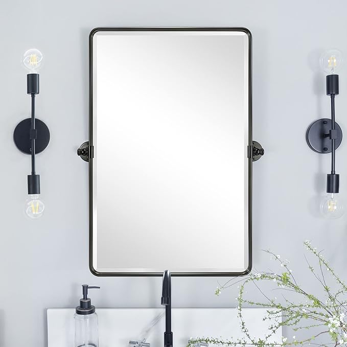 TEHOME Pivot Oil Rubbed Bronze Rectangle Bathroom Mirror Beveled Tilting - Image 4