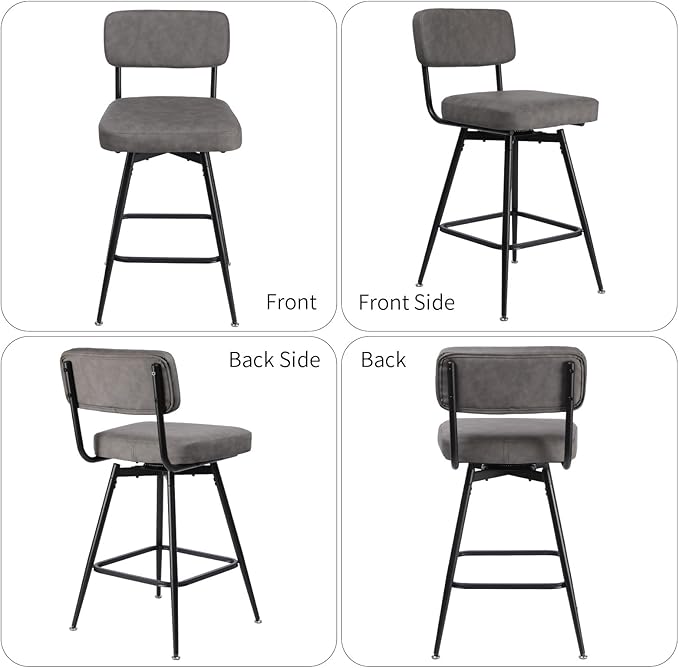 Swivel Counter Height Bar Stools Set of 2, Faux Leather Bar Stools - Image 8