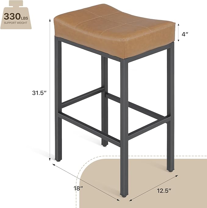 Athena Collection Counter Height Bar Stools Set of 2, 31.5 Inches Saddle Bar - Image 3