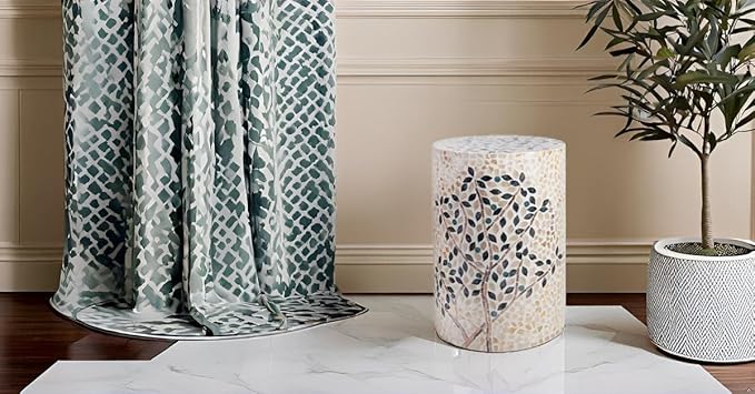 PEMAR Mother of Pearl Cylinder Drum End Table Nacre Side Stool Round Accent - Image 5