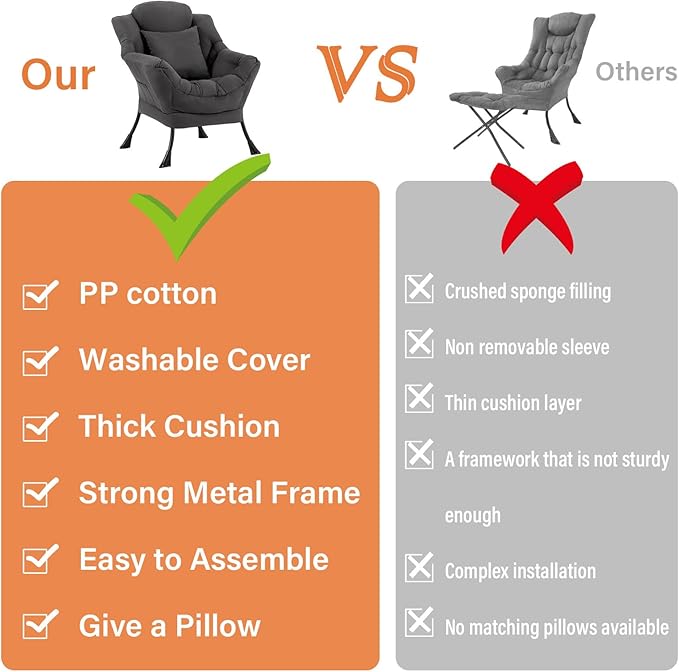Lazy Chair with Pillow for Living Room, Modern Lounge Accent Chair with Armrests - Image 6