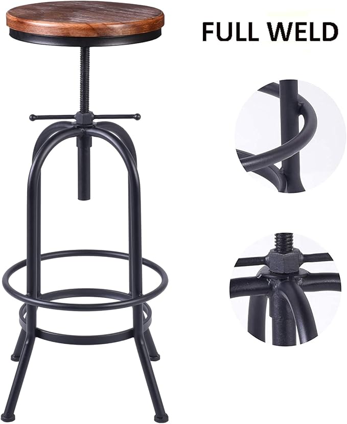 32 inch Vintage Industrial Bar Stool-Metal Wood Swivel Bar Stool-Retro Bar - Image 10