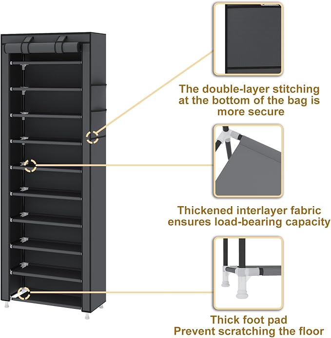 UDEAR 10-Tier Free Standing Shoe Rack Sturdy Shoe Rack Organizer - Image 7