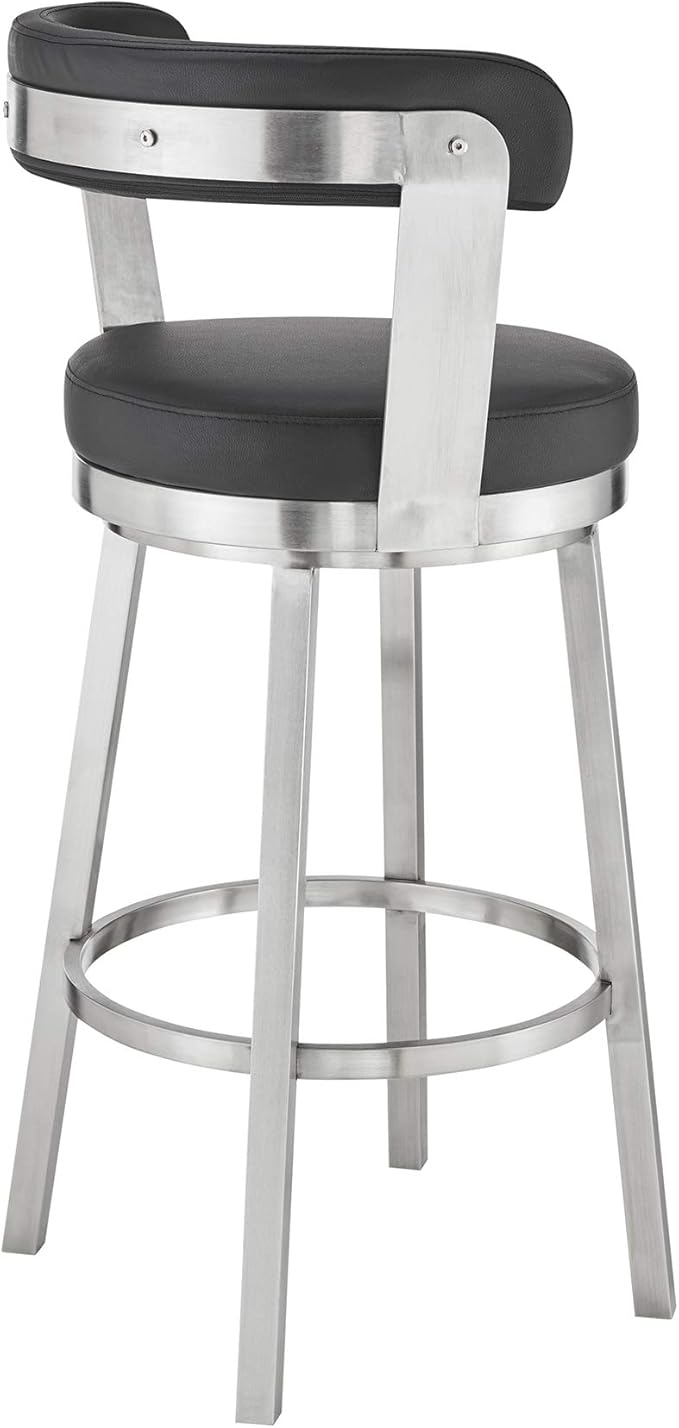Armen Living Bryant Modern 26" Seat Height Black Faux Leather and Brushed - Image 6