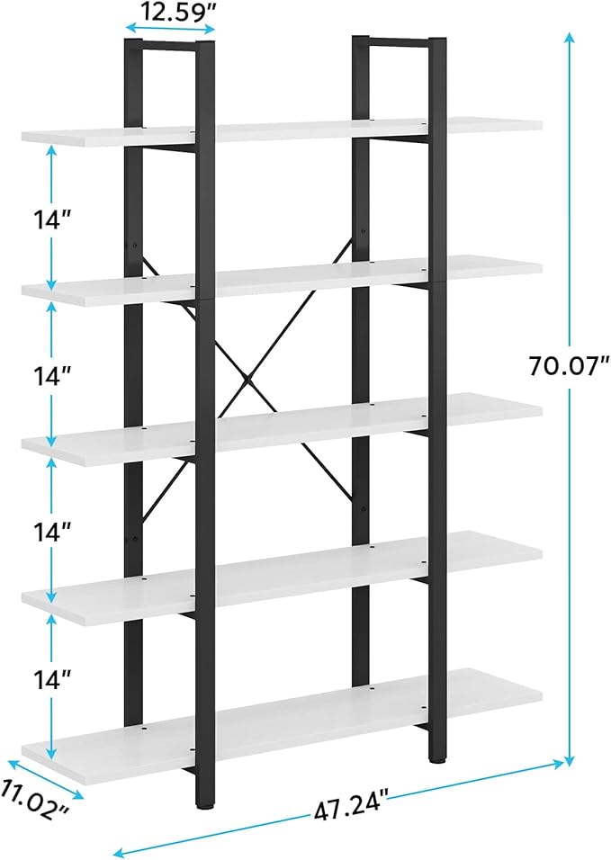 Tribesigns 5-Tier Bookshelf, Vintage Industrial Style Bookcase 72 H x 12 W x - Image 2
