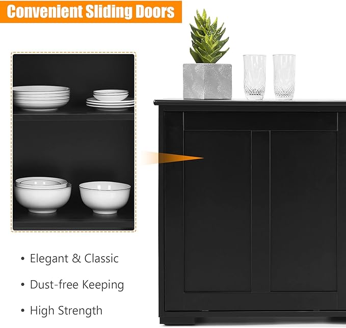 Costzon Sideboard Buffet Cabinet, Wooden Kitchen Storage Cabinet - Image 6