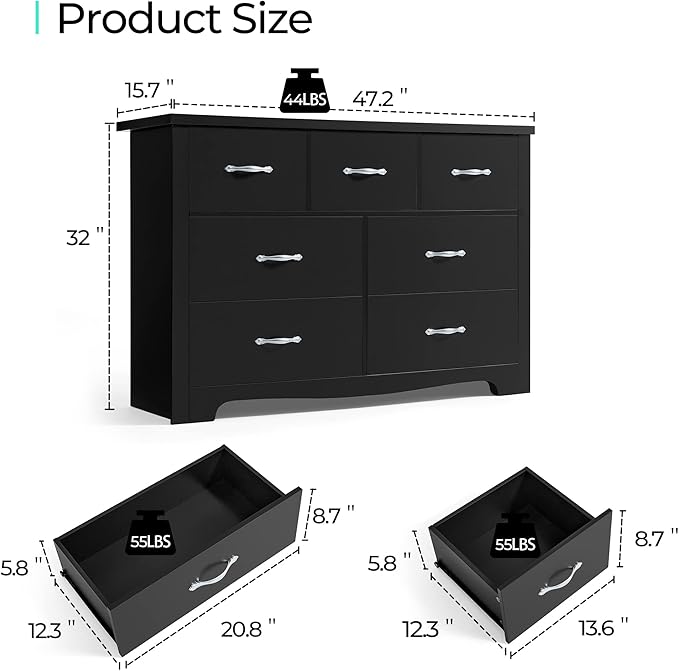 LINSY HOME 7 Drawers Dresser for Bedroom, Wood Bedroom Dresser Modern Drawer - Image 6