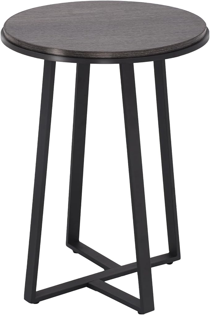 Round End Table, Small Side Table Grey Color MDF Top, Metal Frame Black - Image 7