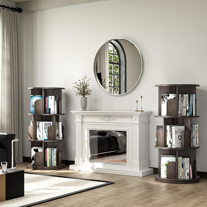 Nidouillet Rotating Bookshelf, Revolving Bookcase 360 Display Round Bookshelf - Image 2