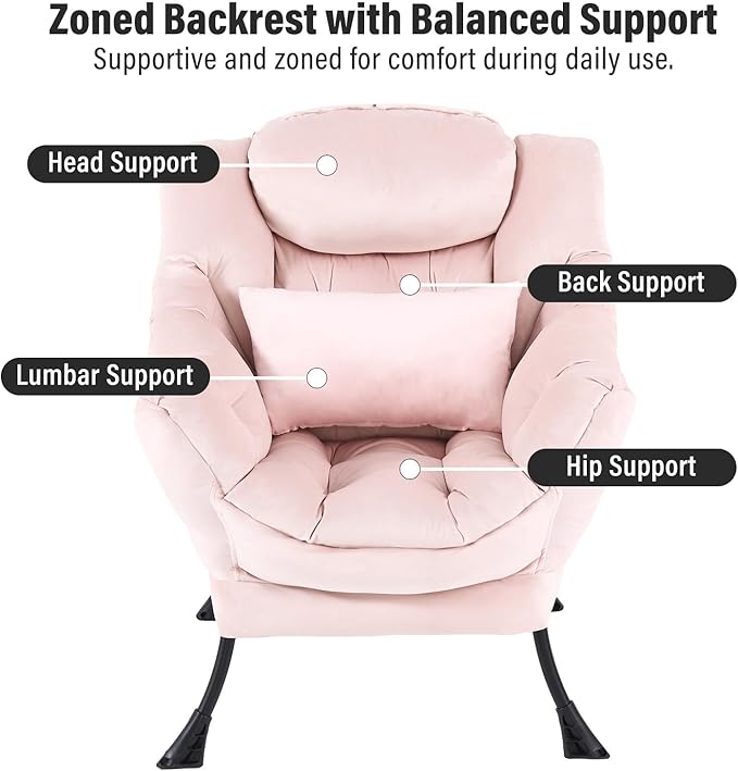 Lazy Chair with Ottoman, Modern Accent Chair with Lumbar Pillow, Comfy Chairs - Image 3