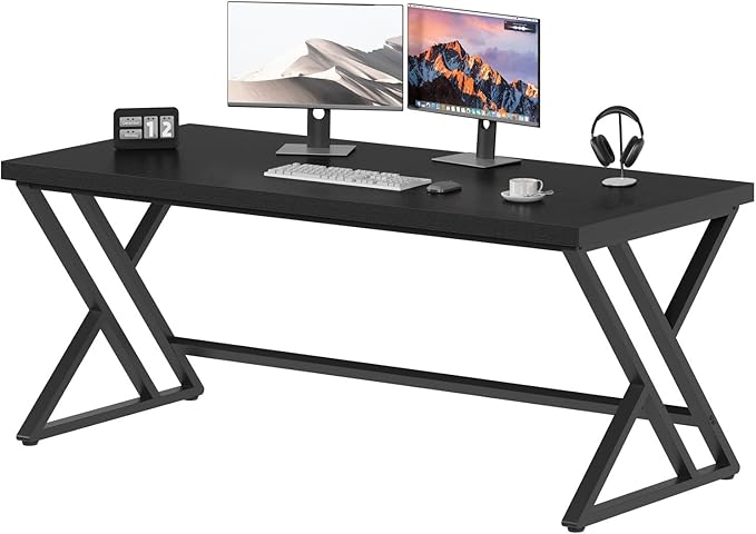 LVB Modern Black Computer Desk, Long Industrial Home Office Desk by LVB