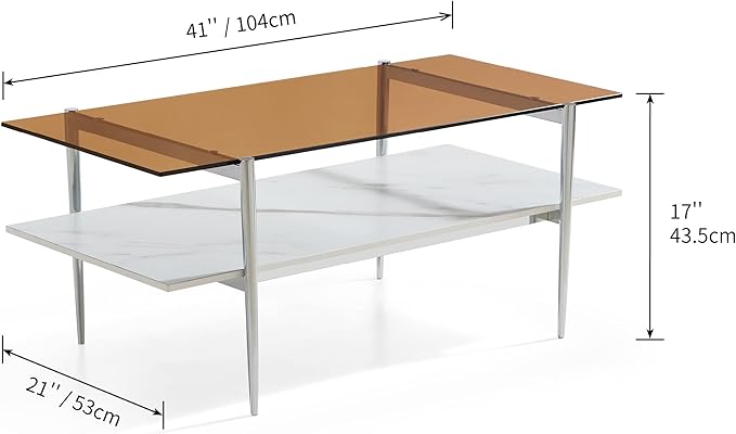 AGV LIGHTING Tadio Glass Coffee Table, Mid-Century Modern Coffee Table - Image 2