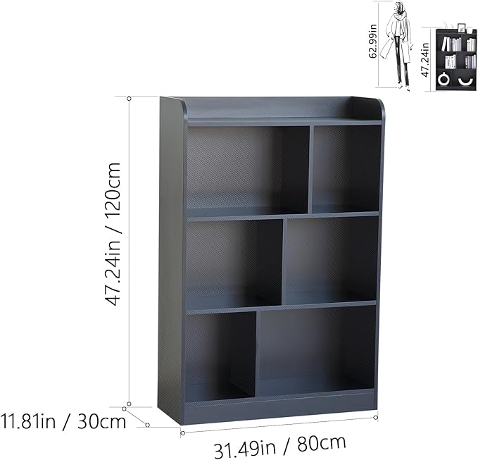 Book Shelf with Back Panel Stability 6 Cube Bookcase Multifunctional Cube - Image 3