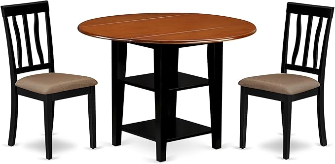 East West Furniture SUAN3-BCH-C 3 Piece Dining Room Table Set Contains a Round by EastWestFurniture