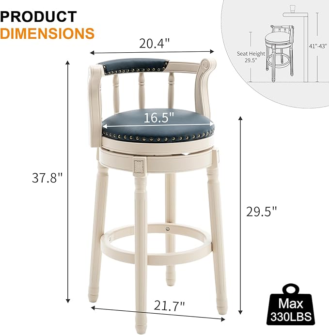 CozyRain Bar Stools Modern Swivel Barstools, Kitchen Counter Genuine Leather - Image 3