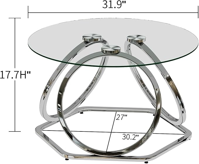 O&K FURNITURE Glass Coffee Table, Modern Silver Coffee Table Living Room Table - Image 2
