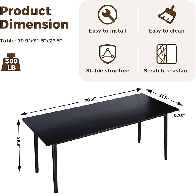 DELAVIN 70.8" Large Solid Wood Dining Table - Image 2