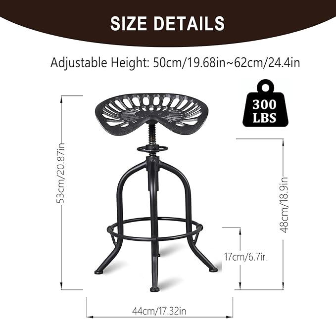 Industrial Bar Stool Farmhouse Tractor Saddle Stool Kitchen Counter Height - Image 3