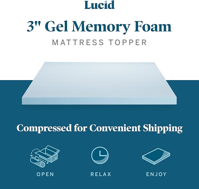 LUCID - LU30FF30GT Lucid 3 Inch Gel Infused Memory Foam Mattress - Image 2