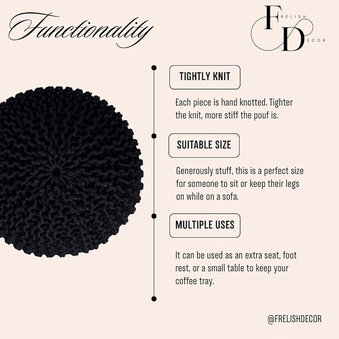 FRELISH DECOR Round Pouf Ottoman Hand Knitted 100% Cotton Pouf Foot Stool - Image 5