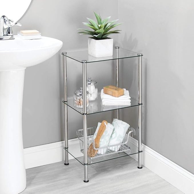 mDesign Metal/Glass 3-Tier Storage Tower, Narrow Shelving Display Unit - Image 2