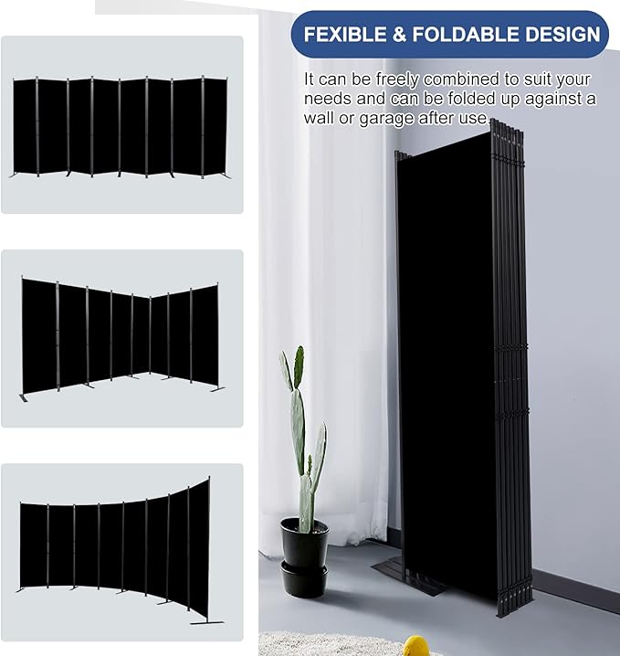 Room Divider and Folding Privacy Screens， 8 Panel Wide Room Divider Wall Screen - Image 4