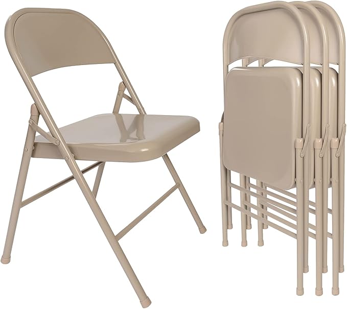 VECELO Metal Folding Chairs 4 Pack, Double Hinged Steel Frame Easy by VECELO