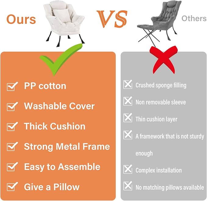 Lazy Chair with Pillow for Living Room, Modern Lounge Accent Chair with Armrests - Image 7