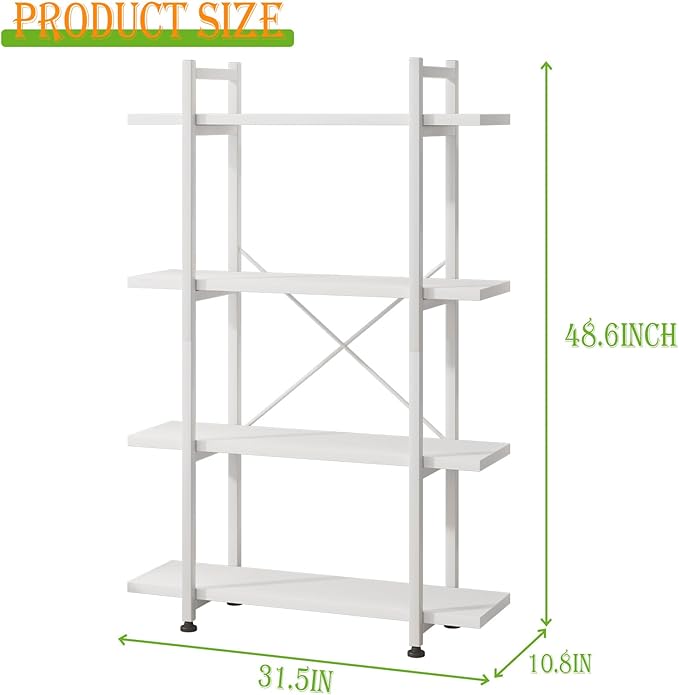Bookshelf 4 Tiers White Wooden Storage Shelf, Modern Open Display Storage - Image 2