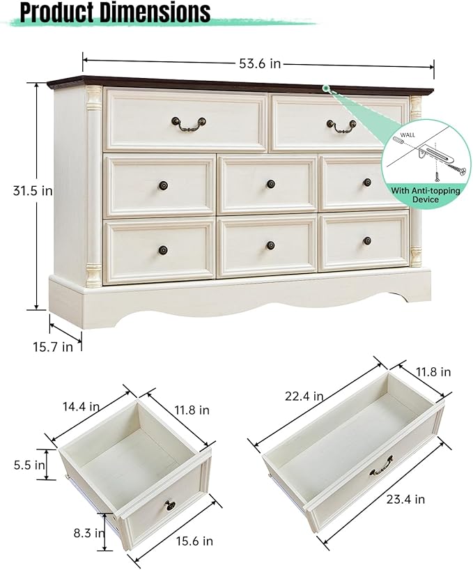 Farmhouse 8 Drawers Dresser for Bedroom - Image 2