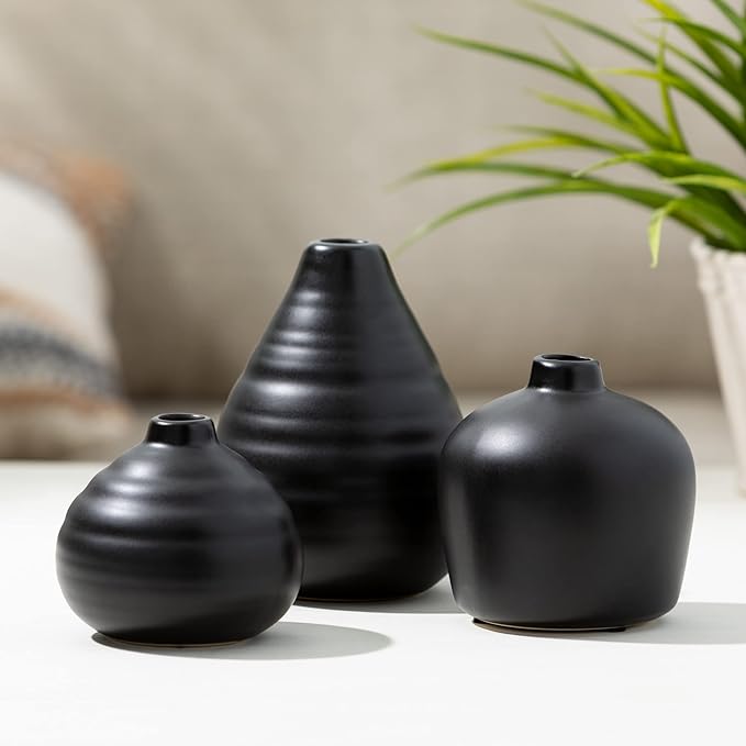 Sullivans Ceramic Vase Set- 3 Small Matte Black Vases, Modern Home Décor by Sullivans