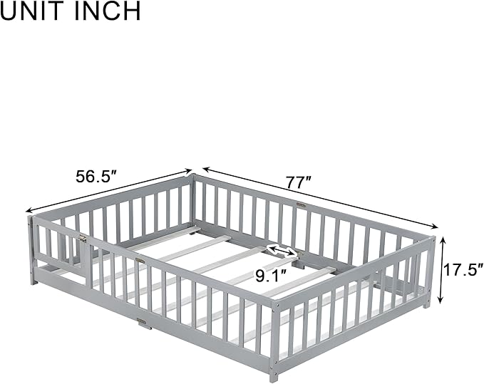 Bellemave Full Floor Bed with Slats and Safety Guardrails, Kids Montessori - Image 3