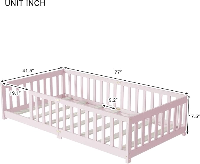 Bellemave Twin Floor Bed with Slats and Safety Guardrails, Kids Montessori - Image 3