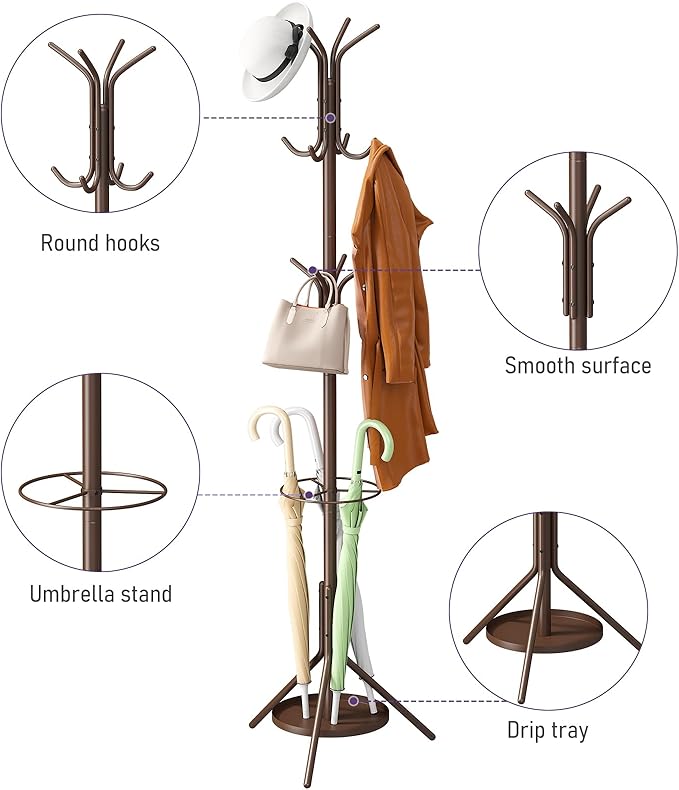 Coat Rack Freestanding, Entryway Hanger Stand, Umbrella Holder, Hall Tree - Image 7