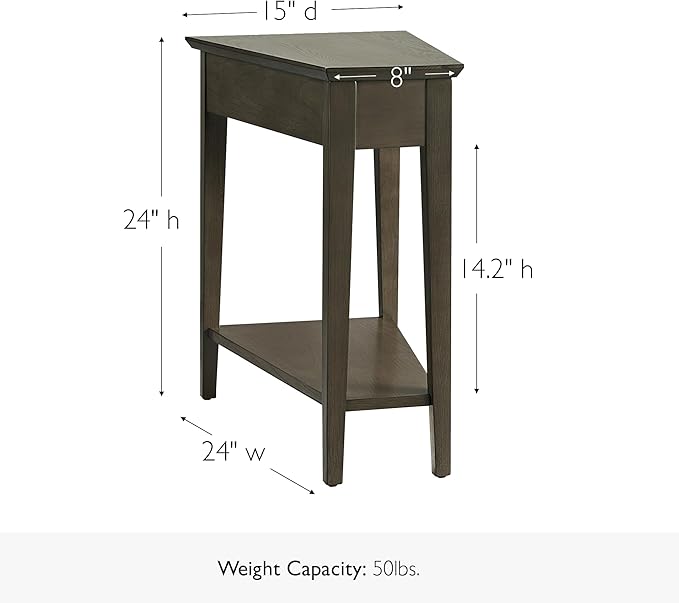 Leick Home Teegan End Table, Solid Wood, Bottom Display Shelf, Narrow Wedge - Image 3