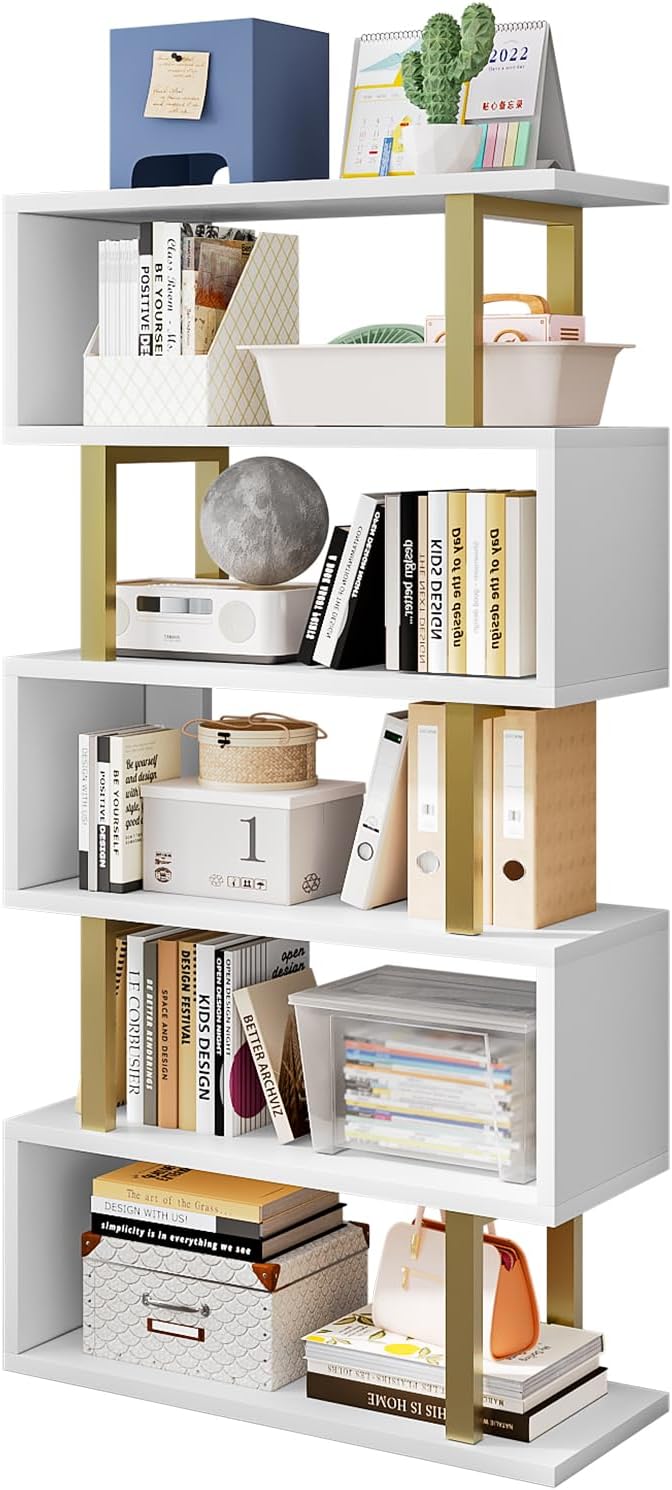 SORCEDAS Bookshelf Geometric Bookcase S Shaped Industrial Bookshelf Storage by SpecialYourHome