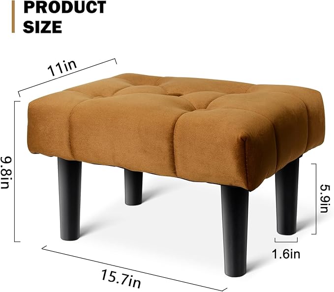 HOUCHICS Small Footstool Ottoman, Velvet Soft Footrest Ottoman - Image 2