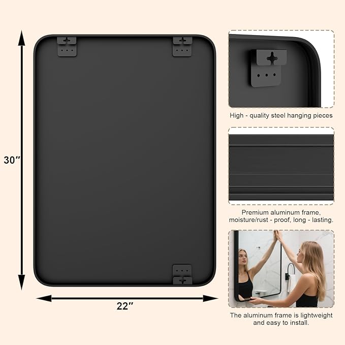 22"×30" Bathroom Mirror for Wall, Modern Bathroom Vanity Mirror - Image 4
