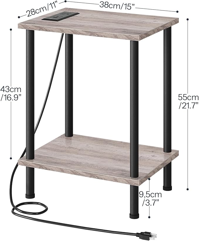 HOOBRO Side Table with Charging Station, Nightstand with 2-Layer Storage Shelves - Image 3