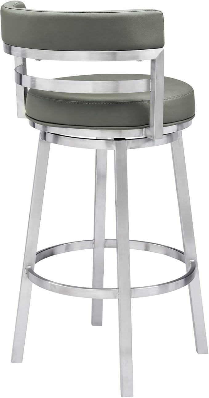 Armen Living Titana 30" Bar Height Swivel Grey Faux Leather and Brushed - Image 5