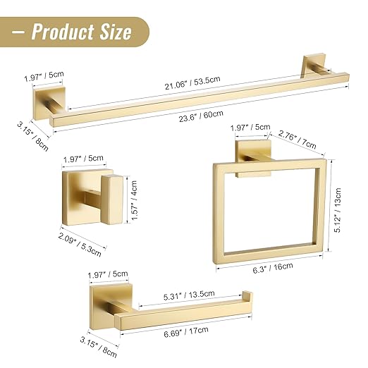YACVCL Towel Bar Set 10-Piece Brushed Gold Bathroom Hardware Set, 23.6 Inch - Image 6