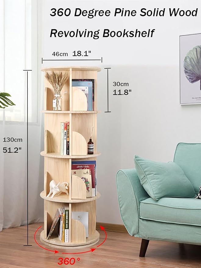Rotating Bookshelf 360 Degrees, 4 Tier Stackable Solid Wood Bookshelf Organizer - Image 3