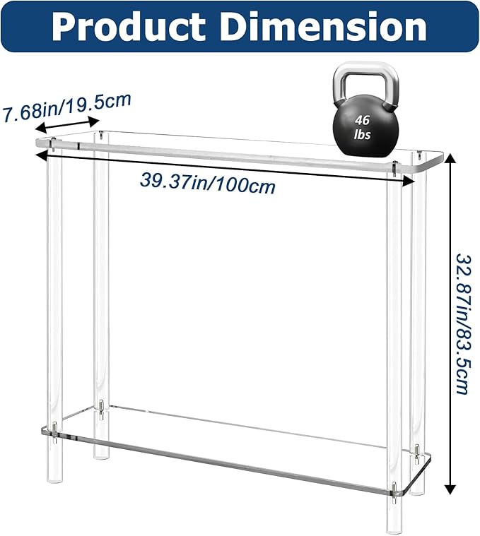 Acrylic Narrow Console Table for Entryway 7.6" D x 39.4" W x 31.5" H Clear - Image 3